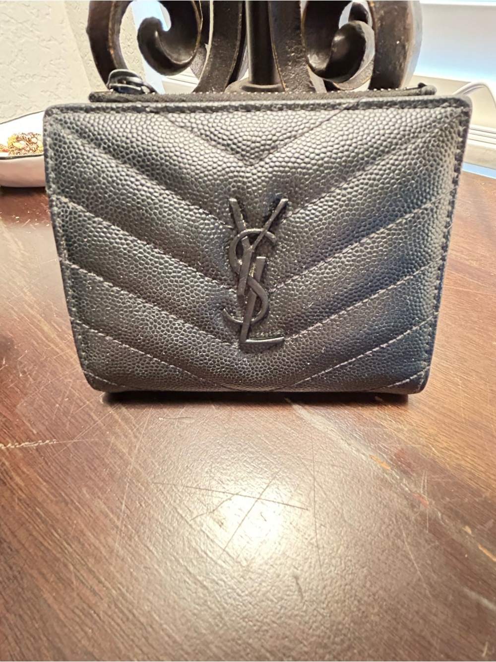 Saint Laurent Black Chevron Quilted Leather Card Wallet